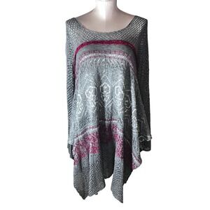Sweet Sinammon Knit Tunic Sweater Crochet Asymmetrical Hem Large Lagenlook Fairy